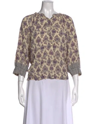 Pre-owned Natalie Martin Printed V-neck Blouse In Neutral