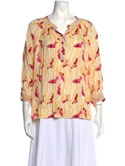 Pre-owned Natalie Martin Printed V-neck Blouse In Neutrals