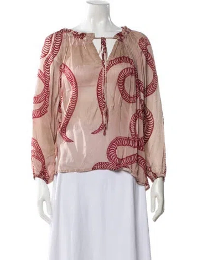 Pre-owned Natalie Martin Printed V-neck Blouse In Pink
