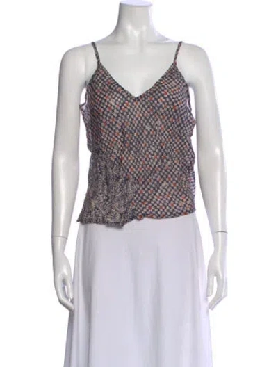 Pre-owned Natalie Martin Printed V-neck Top In Black