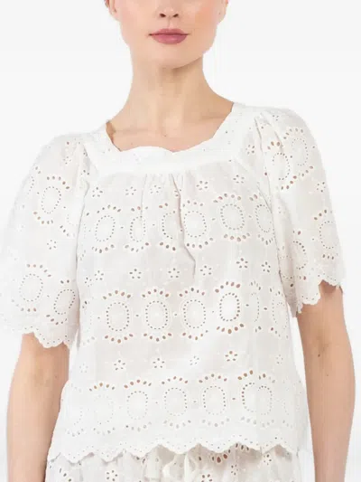 Natalie Martin Scalloped-hem Cotton Top In White