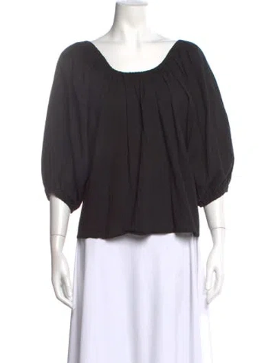 Pre-owned Natalie Martin Scoop Neck Three-quarter Sleeve Blouse In Black