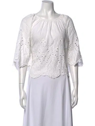 Pre-owned Natalie Martin Scoop Neck Three-quarter Sleeve Blouse In White