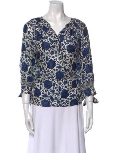 Pre-owned Natalie Martin Silk Floral Print Blouse In Blue