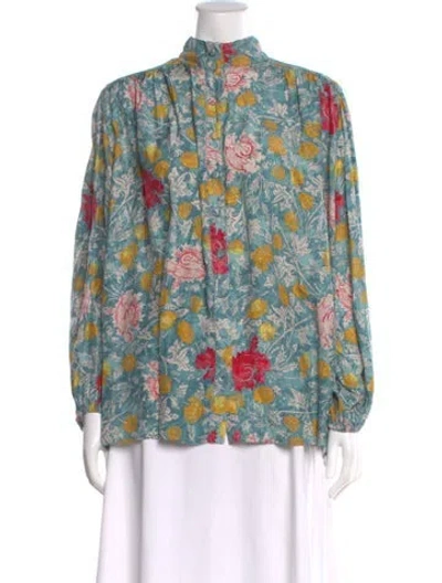 Pre-owned Natalie Martin Silk Floral Print Blouse In Blue