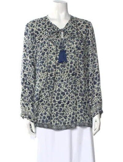 Pre-owned Natalie Martin Silk Floral Print Blouse In Blue