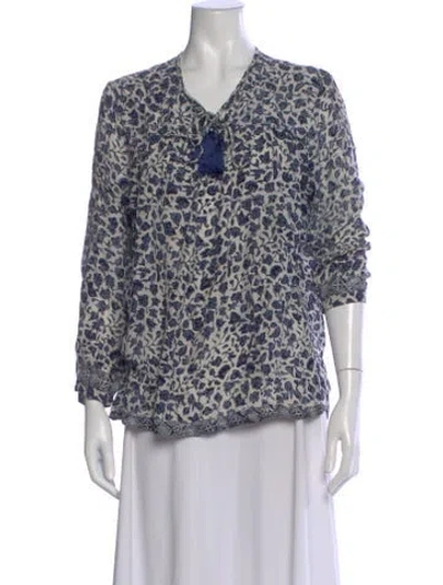 Pre-owned Natalie Martin Silk Floral Print Blouse In Blue