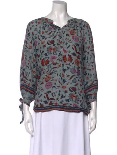 Pre-owned Natalie Martin Silk Floral Print Blouse In Blue