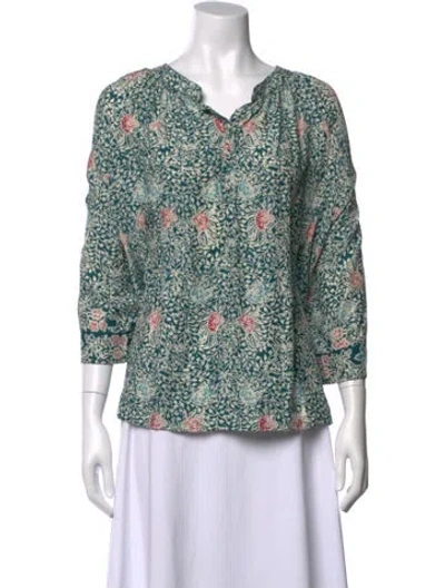 Pre-owned Natalie Martin Silk Floral Print Blouse In Blue