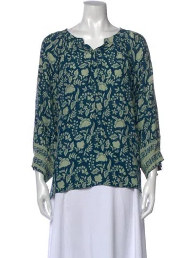 Pre-owned Natalie Martin Silk Floral Print Blouse In Blue