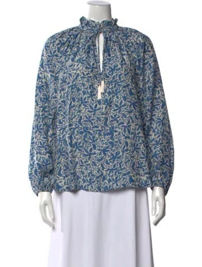 Pre-owned Natalie Martin Silk Floral Print Blouse In Blue