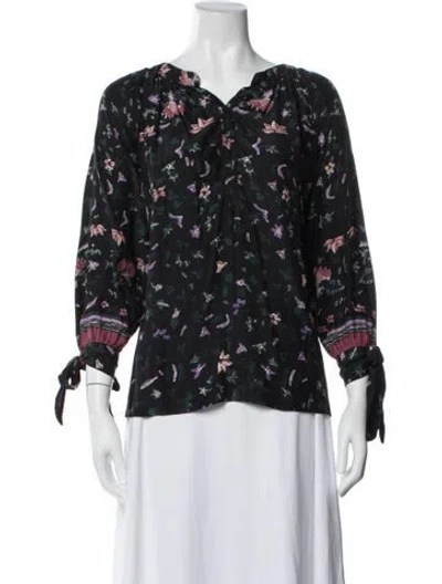 Pre-owned Natalie Martin Silk Floral Print Blouse In Blue