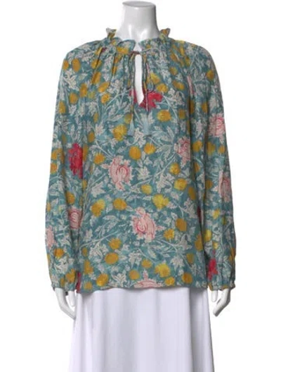 Pre-owned Natalie Martin Silk Floral Print Blouse In Blue
