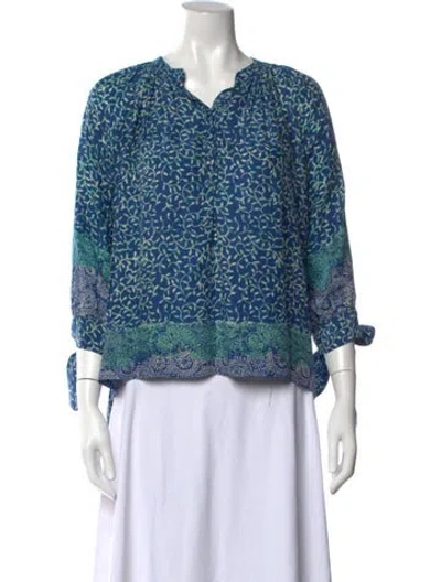 Pre-owned Natalie Martin Silk Floral Print Blouse In Blue
