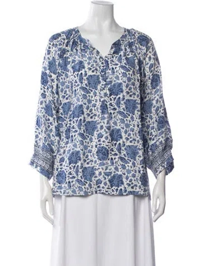 Pre-owned Natalie Martin Silk Floral Print Blouse In Blue