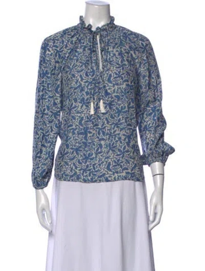 Pre-owned Natalie Martin Silk Floral Print Blouse In Blue
