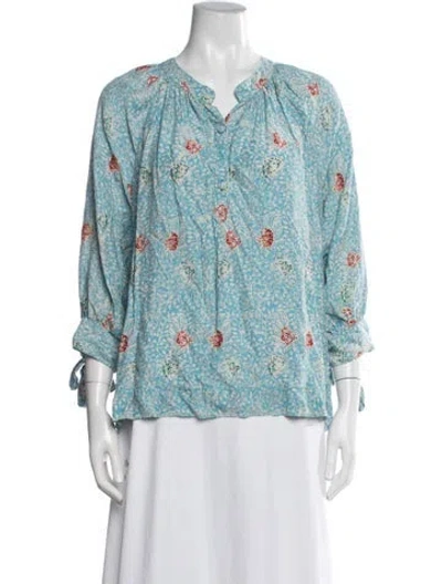 Pre-owned Natalie Martin Silk Floral Print Blouse In Blue