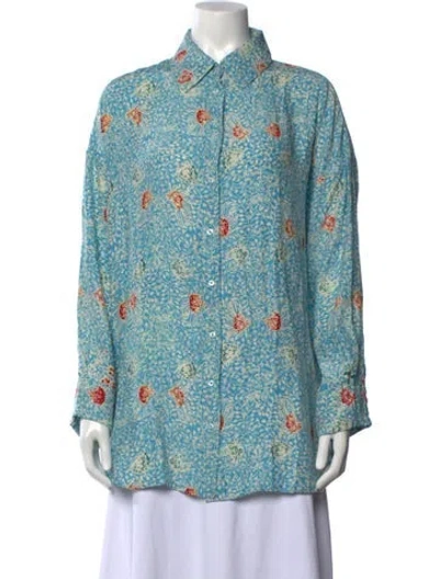 Pre-owned Natalie Martin Silk Floral Print Blouse In Blue