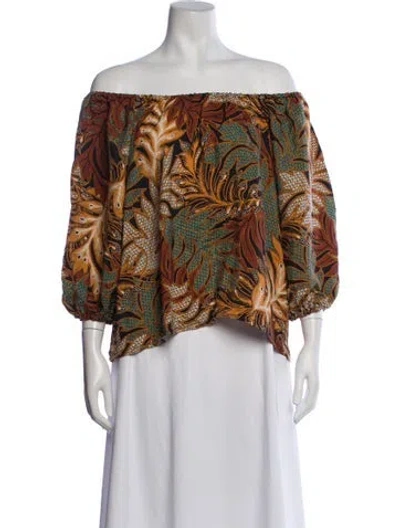 Pre-owned Natalie Martin Silk Floral Print Blouse In Brown