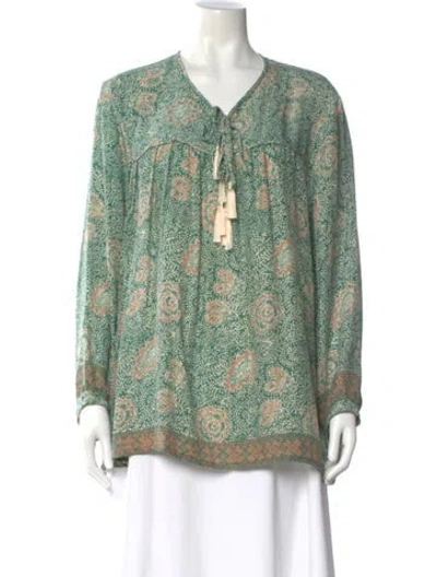 Pre-owned Natalie Martin Silk Floral Print Blouse In Green