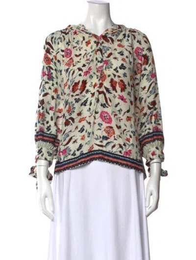 Pre-owned Natalie Martin Silk Floral Print Blouse In Neutral