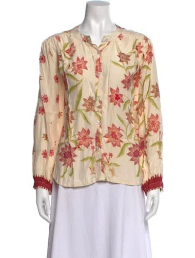 Pre-owned Natalie Martin Silk Floral Print Blouse In Neutral