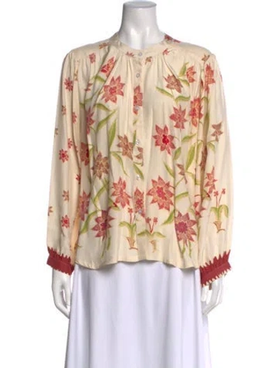 Pre-owned Natalie Martin Silk Floral Print Blouse In Neutral
