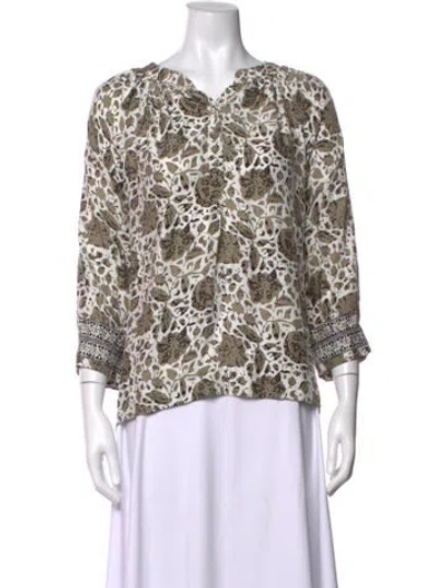 Pre-owned Natalie Martin Silk Floral Print Blouse In Neutrals