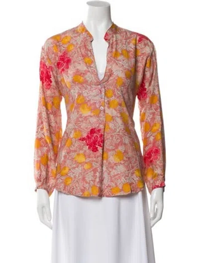 Pre-owned Natalie Martin Silk Floral Print Blouse In Orange