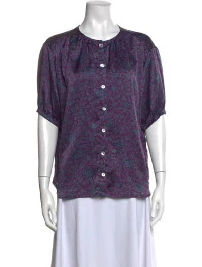 Pre-owned Natalie Martin Silk Floral Print Blouse In Purple