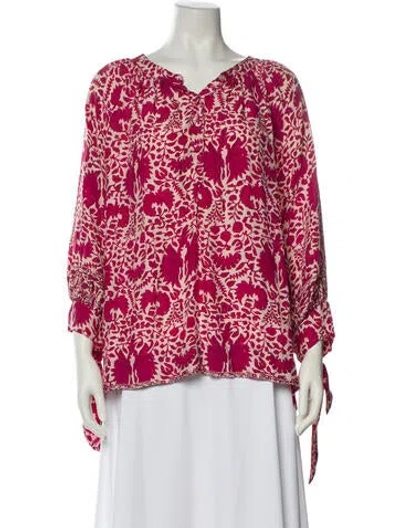 Pre-owned Natalie Martin Silk Floral Print Blouse In Red