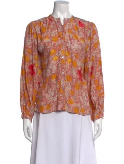 Pre-owned Natalie Martin Silk Floral Print Blouse In Red