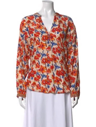 Pre-owned Natalie Martin Silk Floral Print Blouse In Red