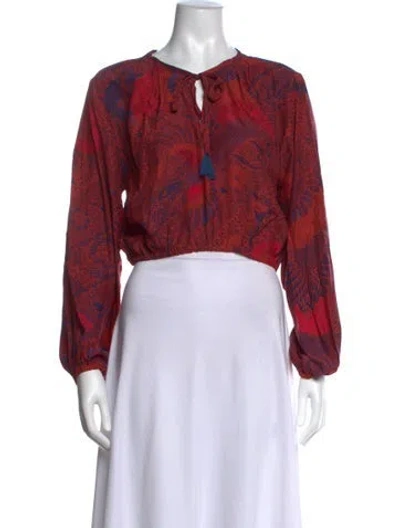 Pre-owned Natalie Martin Silk Floral Print Blouse In Red