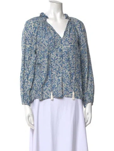 Pre-owned Natalie Martin Silk Floral Print Blouse W/ Tags In Blue