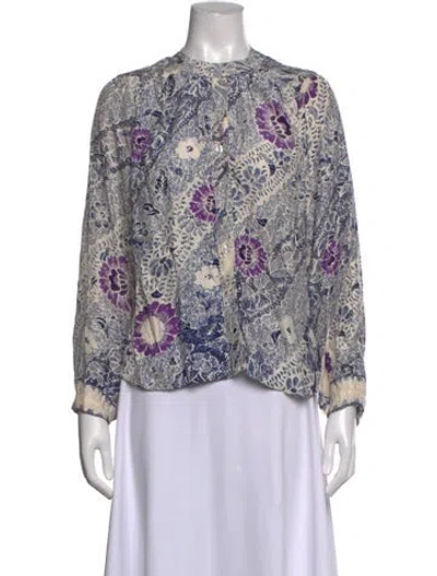 Pre-owned Natalie Martin Silk Floral Print Blouse W/ Tags In Blue