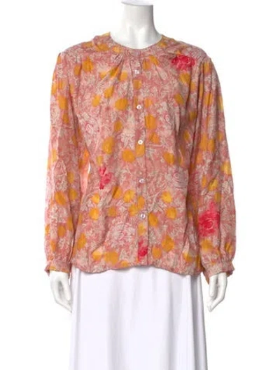 Pre-owned Natalie Martin Silk Floral Print Blouse W/ Tags In Orange