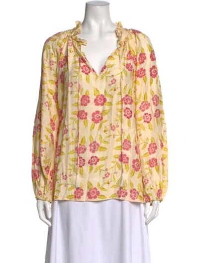 Pre-owned Natalie Martin Silk Floral Print Blouse W/ Tags In Yellow