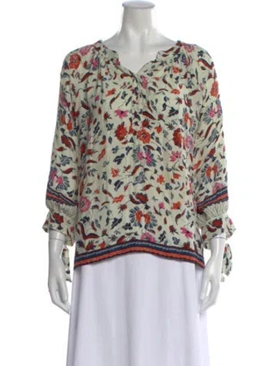 Pre-owned Natalie Martin Silk Floral Print Blouse In White