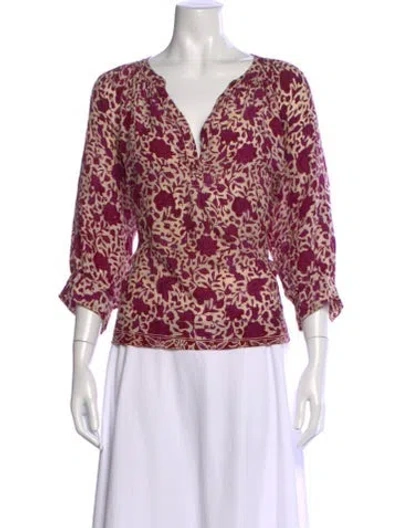 Pre-owned Natalie Martin Silk Floral Print Blouse In White