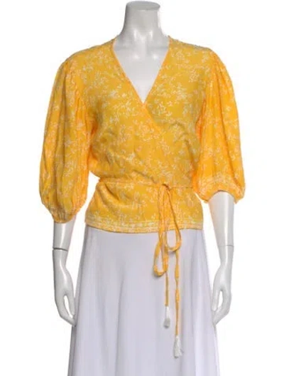 Pre-owned Natalie Martin Silk Floral Print Blouse In Yellow