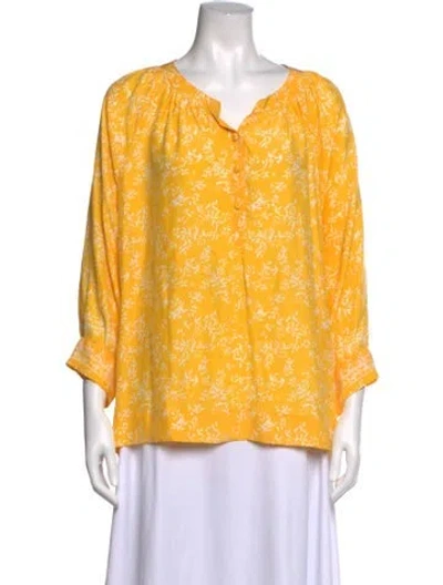 Pre-owned Natalie Martin Silk Floral Print Blouse In Yellow