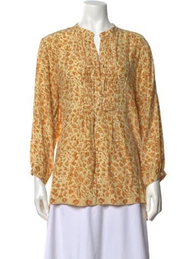 Pre-owned Natalie Martin Silk Floral Print Blouse In Yellow