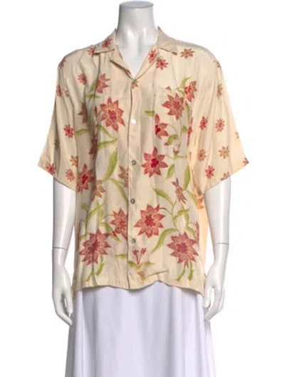 Pre-owned Natalie Martin Silk Floral Print Button-up Top W/ Tags In Neutral