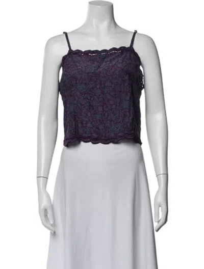 Pre-owned Natalie Martin Silk Floral Print Crop Top In Purple
