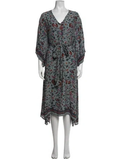 Pre-owned Natalie Martin Silk Floral Print Lounge Set In Blue