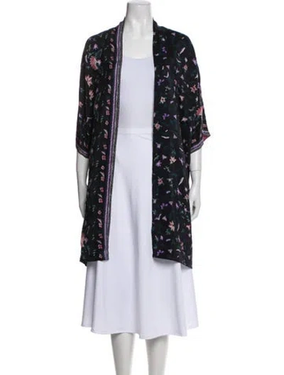 Pre-owned Natalie Martin Silk Floral Print Robe In Black