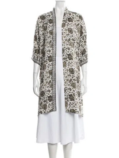Pre-owned Natalie Martin Silk Floral Print Robe In Black