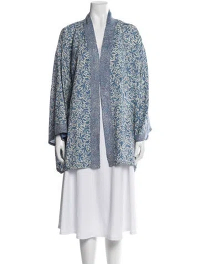 Pre-owned Natalie Martin Silk Floral Print Robe In Blue