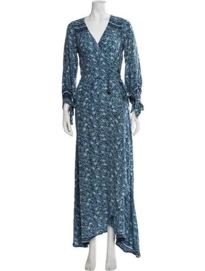 Pre-owned Natalie Martin Silk Floral Print Robe In Blue